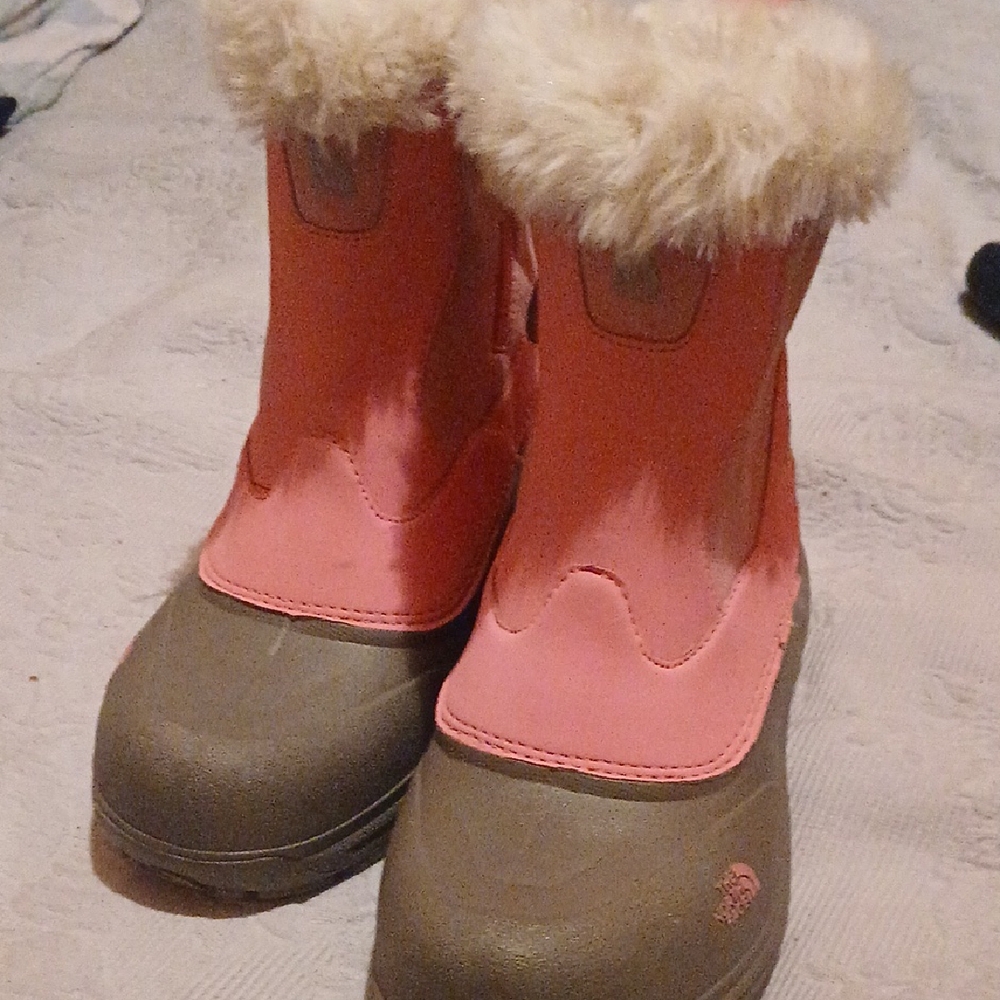 The North Face Pink and Tan Boots with Fur Trim